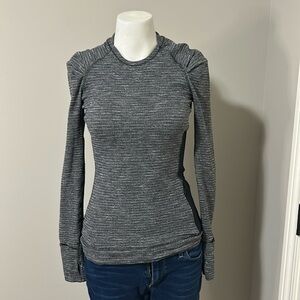Lululemon Think Fast Long Sleeve Top Heathered Grey Black Rulu Running Sz 4